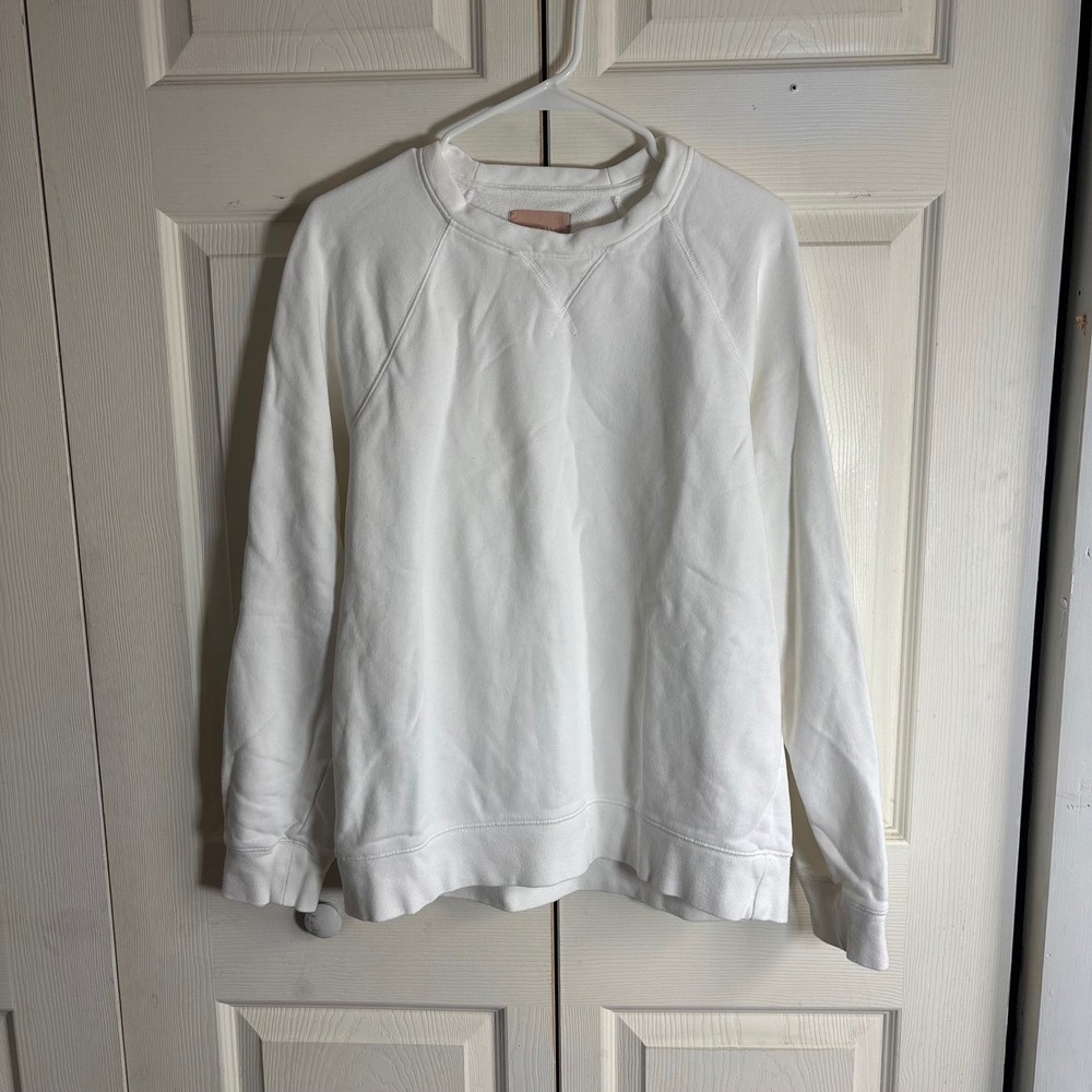 Everlane Women White French Terry Crewneck Sweatshirt Raglan Cotton Large